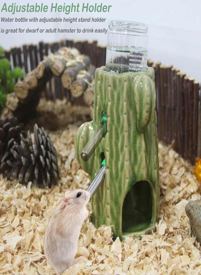 Deapeey Hamster Water Bottle, Cactus Ceramic Hamster Gerbil Water Bottle for Glass Tank, Dispenser, 80ML Bottle for Water Holder Stand with No Drip for Syrian Mice, Gerbil (Light Green) - Image 2